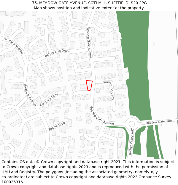 75, MEADOW GATE AVENUE, SOTHALL, SHEFFIELD, S20 2PG: Location map and indicative extent of plot