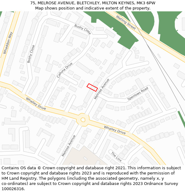 75, MELROSE AVENUE, BLETCHLEY, MILTON KEYNES, MK3 6PW: Location map and indicative extent of plot