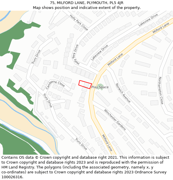 75, MILFORD LANE, PLYMOUTH, PL5 4JR: Location map and indicative extent of plot