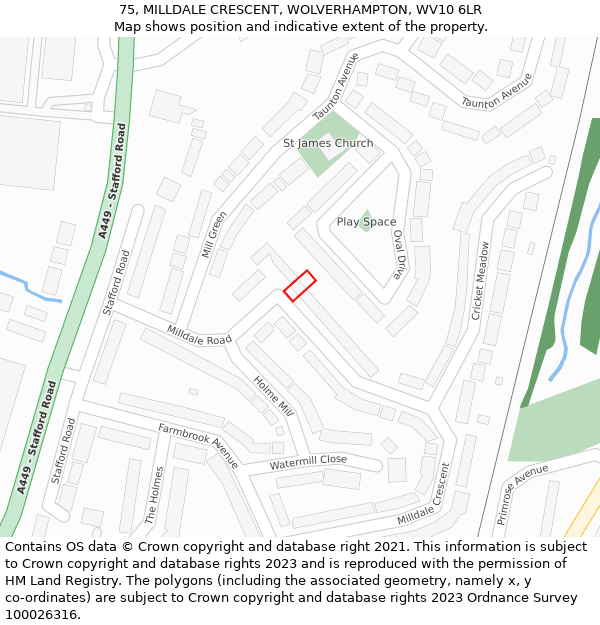 75, MILLDALE CRESCENT, WOLVERHAMPTON, WV10 6LR: Location map and indicative extent of plot