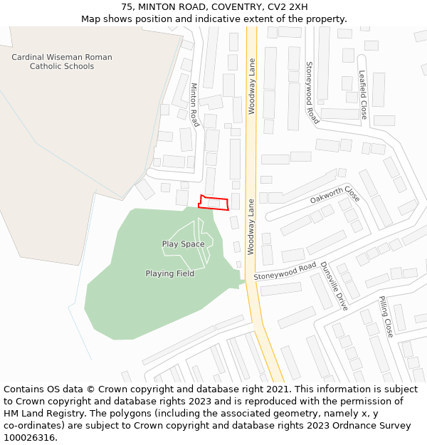 75, MINTON ROAD, COVENTRY, CV2 2XH: Location map and indicative extent of plot