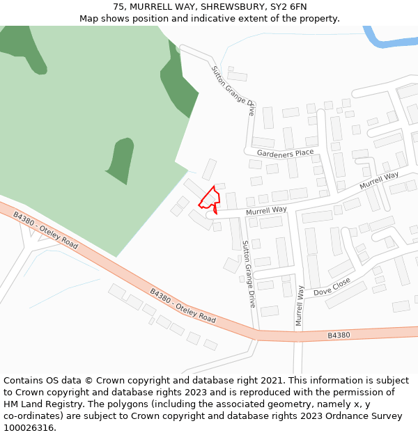 75, MURRELL WAY, SHREWSBURY, SY2 6FN: Location map and indicative extent of plot