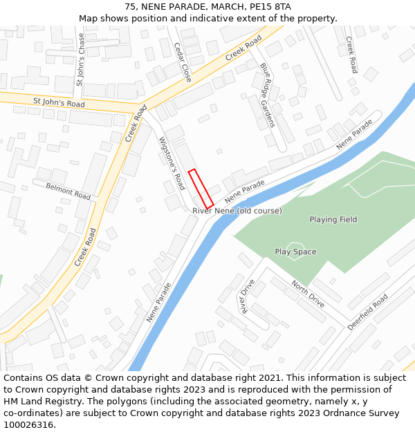 75, NENE PARADE, MARCH, PE15 8TA: Location map and indicative extent of plot