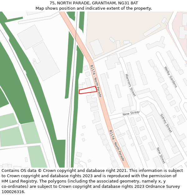 75, NORTH PARADE, GRANTHAM, NG31 8AT: Location map and indicative extent of plot