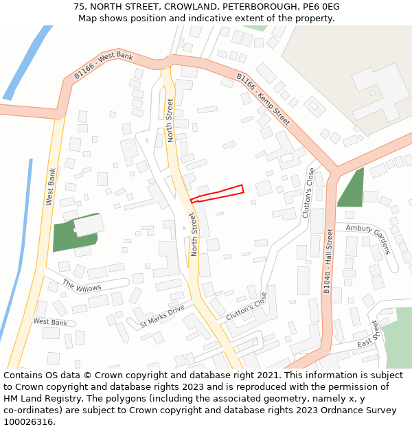 75, NORTH STREET, CROWLAND, PETERBOROUGH, PE6 0EG: Location map and indicative extent of plot