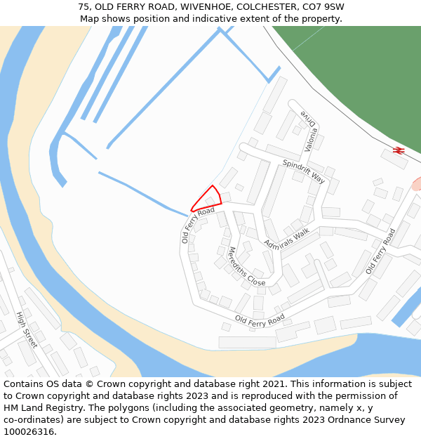 75, OLD FERRY ROAD, WIVENHOE, COLCHESTER, CO7 9SW: Location map and indicative extent of plot