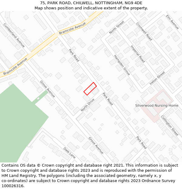 75, PARK ROAD, CHILWELL, NOTTINGHAM, NG9 4DE: Location map and indicative extent of plot