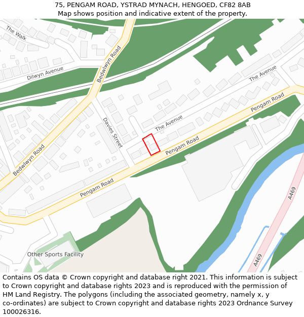 75, PENGAM ROAD, YSTRAD MYNACH, HENGOED, CF82 8AB: Location map and indicative extent of plot