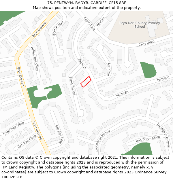 75, PENTWYN, RADYR, CARDIFF, CF15 8RE: Location map and indicative extent of plot