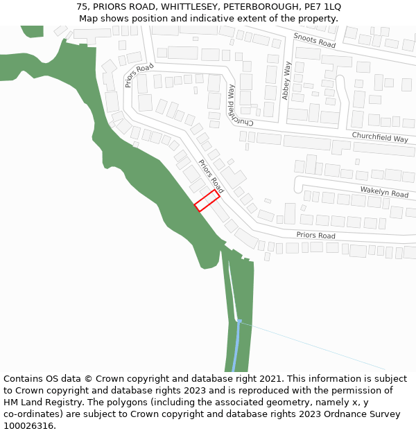 75, PRIORS ROAD, WHITTLESEY, PETERBOROUGH, PE7 1LQ: Location map and indicative extent of plot