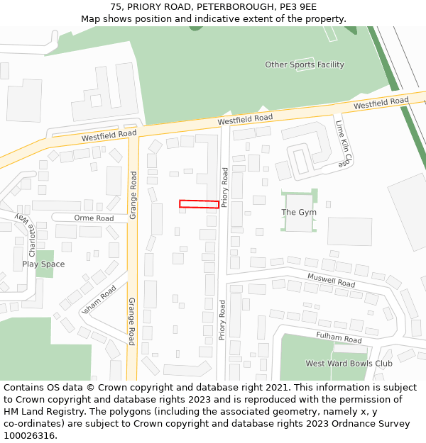 75, PRIORY ROAD, PETERBOROUGH, PE3 9EE: Location map and indicative extent of plot