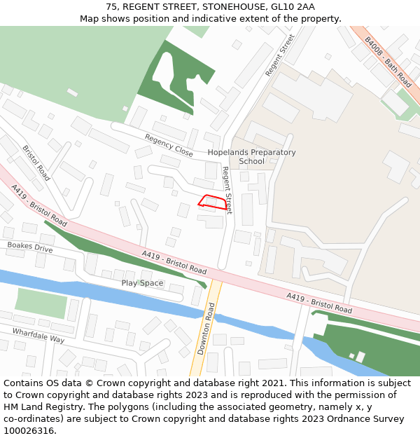 75, REGENT STREET, STONEHOUSE, GL10 2AA: Location map and indicative extent of plot