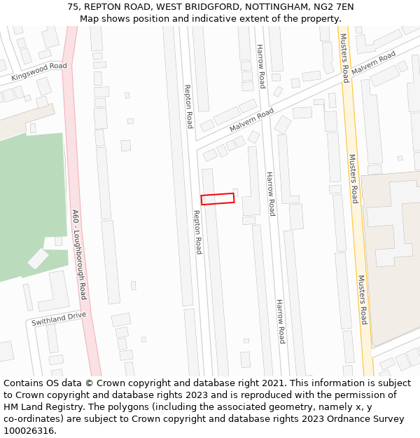 75, REPTON ROAD, WEST BRIDGFORD, NOTTINGHAM, NG2 7EN: Location map and indicative extent of plot
