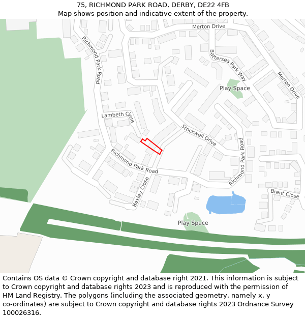 75, RICHMOND PARK ROAD, DERBY, DE22 4FB: Location map and indicative extent of plot