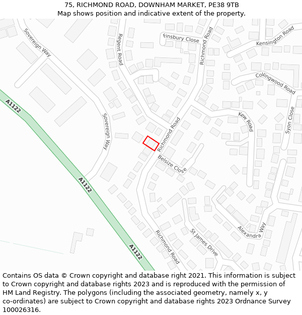 75, RICHMOND ROAD, DOWNHAM MARKET, PE38 9TB: Location map and indicative extent of plot