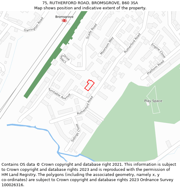 75, RUTHERFORD ROAD, BROMSGROVE, B60 3SA: Location map and indicative extent of plot