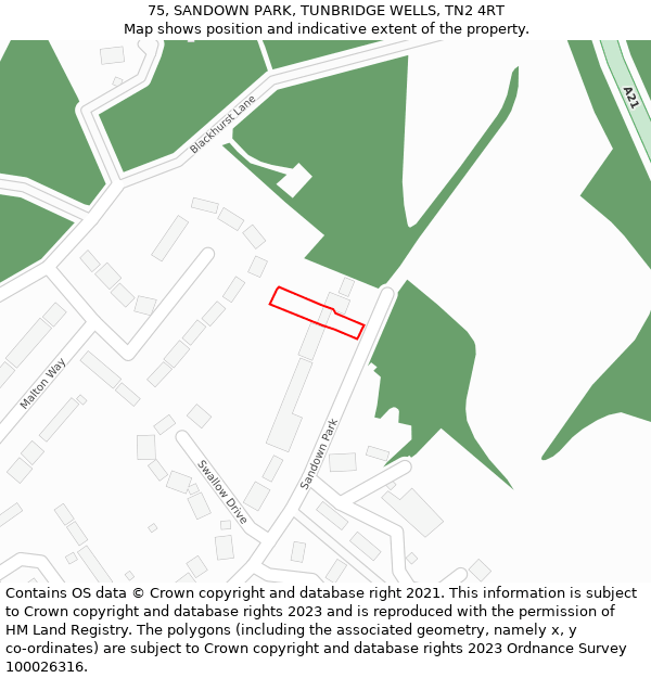 75, SANDOWN PARK, TUNBRIDGE WELLS, TN2 4RT: Location map and indicative extent of plot