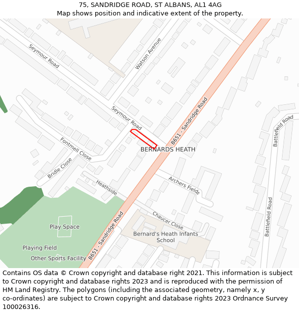 75, SANDRIDGE ROAD, ST ALBANS, AL1 4AG: Location map and indicative extent of plot
