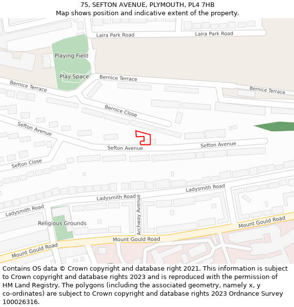 75, SEFTON AVENUE, PLYMOUTH, PL4 7HB: Location map and indicative extent of plot