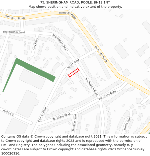 75, SHERINGHAM ROAD, POOLE, BH12 1NT: Location map and indicative extent of plot