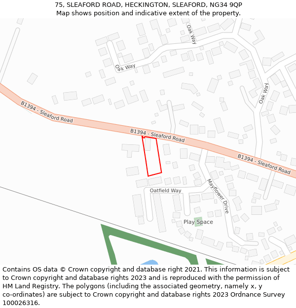 75, SLEAFORD ROAD, HECKINGTON, SLEAFORD, NG34 9QP: Location map and indicative extent of plot