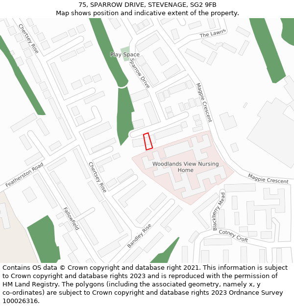 75, SPARROW DRIVE, STEVENAGE, SG2 9FB: Location map and indicative extent of plot