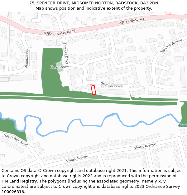 75, SPENCER DRIVE, MIDSOMER NORTON, RADSTOCK, BA3 2DN: Location map and indicative extent of plot