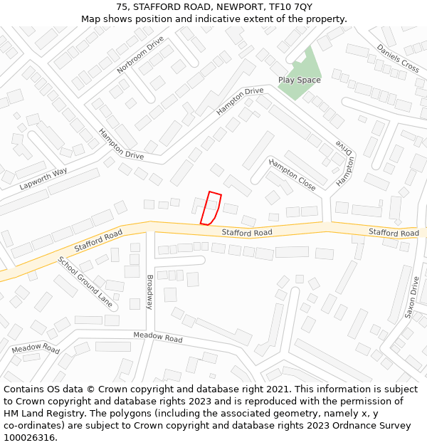 75, STAFFORD ROAD, NEWPORT, TF10 7QY: Location map and indicative extent of plot