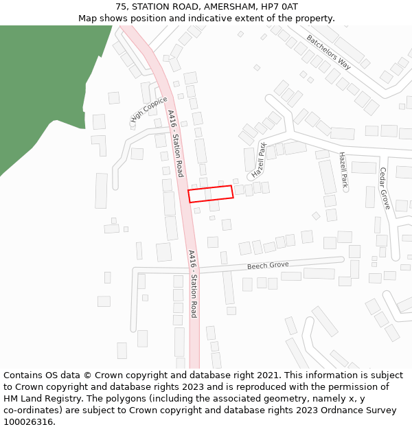 75, STATION ROAD, AMERSHAM, HP7 0AT: Location map and indicative extent of plot