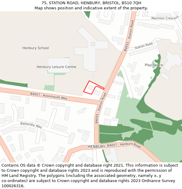 75, STATION ROAD, HENBURY, BRISTOL, BS10 7QH: Location map and indicative extent of plot