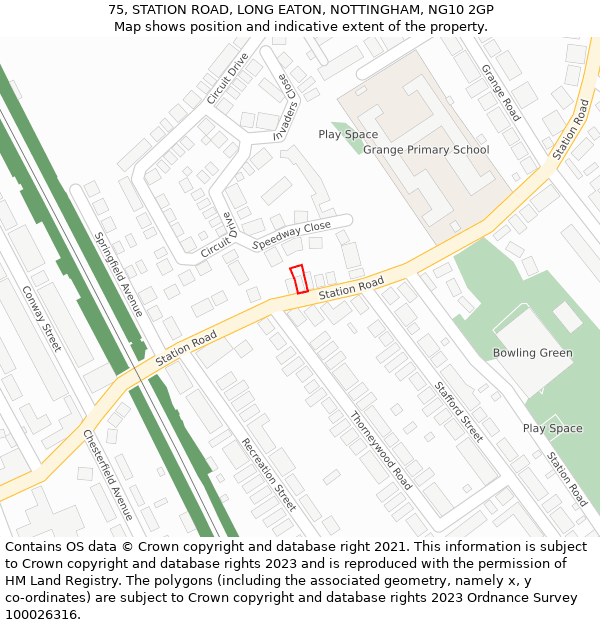 75, STATION ROAD, LONG EATON, NOTTINGHAM, NG10 2GP: Location map and indicative extent of plot