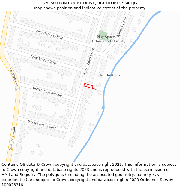 75, SUTTON COURT DRIVE, ROCHFORD, SS4 1JG: Location map and indicative extent of plot