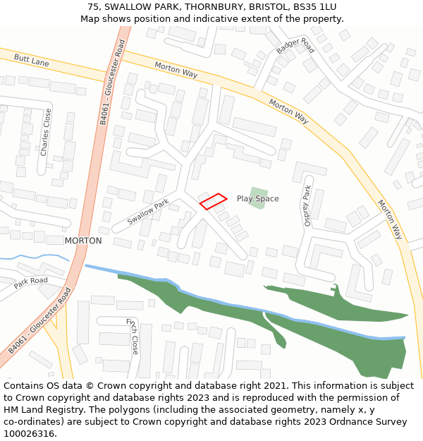 75, SWALLOW PARK, THORNBURY, BRISTOL, BS35 1LU: Location map and indicative extent of plot