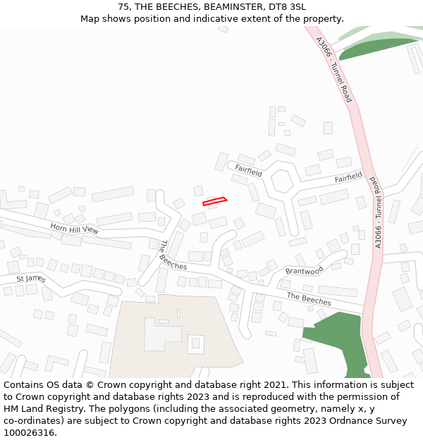 75, THE BEECHES, BEAMINSTER, DT8 3SL: Location map and indicative extent of plot