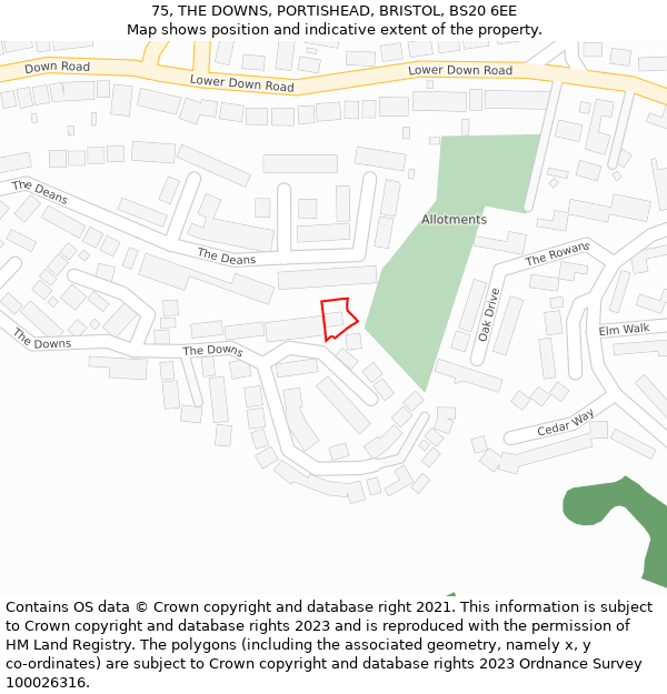 75, THE DOWNS, PORTISHEAD, BRISTOL, BS20 6EE: Location map and indicative extent of plot