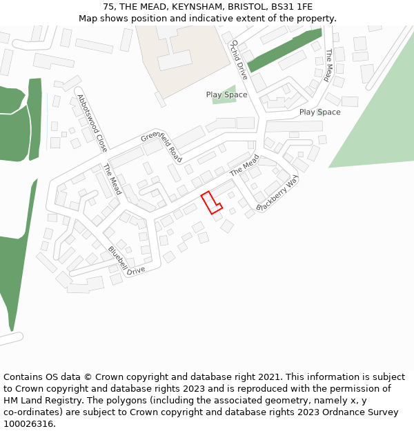 75, THE MEAD, KEYNSHAM, BRISTOL, BS31 1FE: Location map and indicative extent of plot