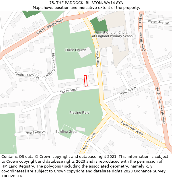 75, THE PADDOCK, BILSTON, WV14 8YA: Location map and indicative extent of plot