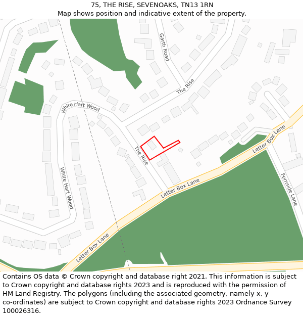 75, THE RISE, SEVENOAKS, TN13 1RN: Location map and indicative extent of plot