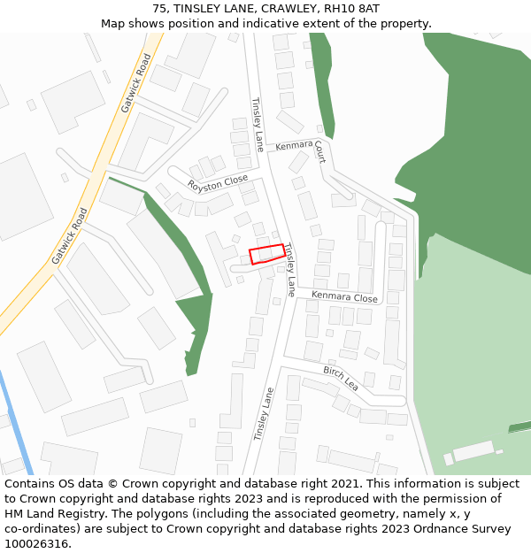 75, TINSLEY LANE, CRAWLEY, RH10 8AT: Location map and indicative extent of plot