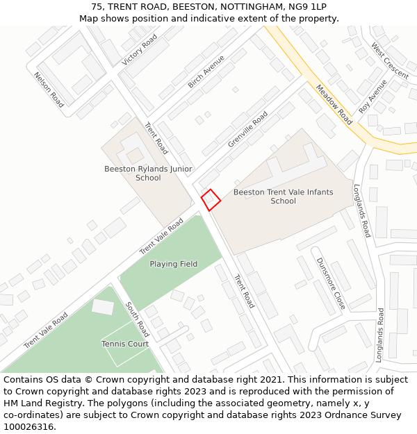 75, TRENT ROAD, BEESTON, NOTTINGHAM, NG9 1LP: Location map and indicative extent of plot