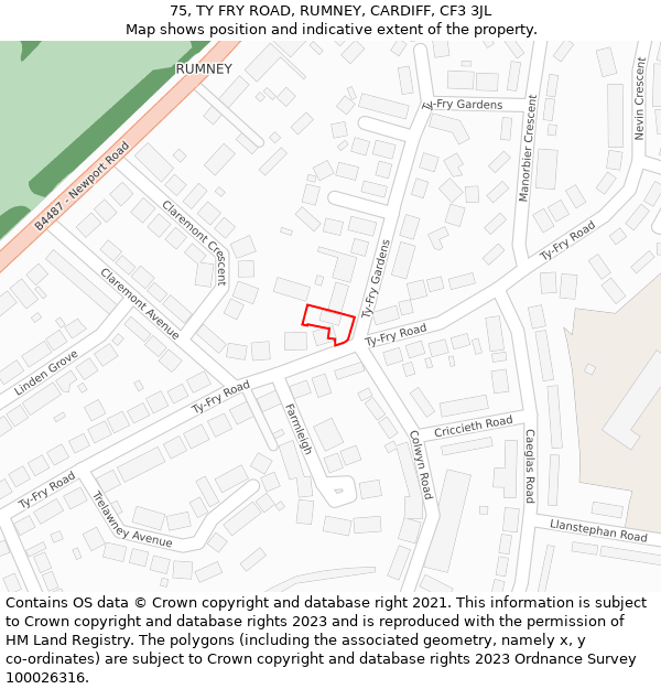 75, TY FRY ROAD, RUMNEY, CARDIFF, CF3 3JL: Location map and indicative extent of plot