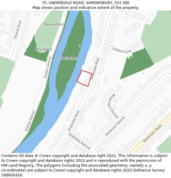 75, UNDERDALE ROAD, SHREWSBURY, SY2 5EE: Location map and indicative extent of plot