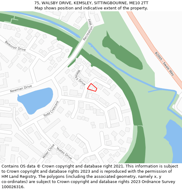 75, WALSBY DRIVE, KEMSLEY, SITTINGBOURNE, ME10 2TT: Location map and indicative extent of plot