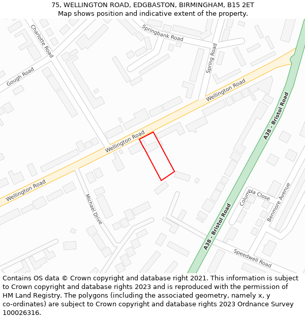 75, WELLINGTON ROAD, EDGBASTON, BIRMINGHAM, B15 2ET: Location map and indicative extent of plot