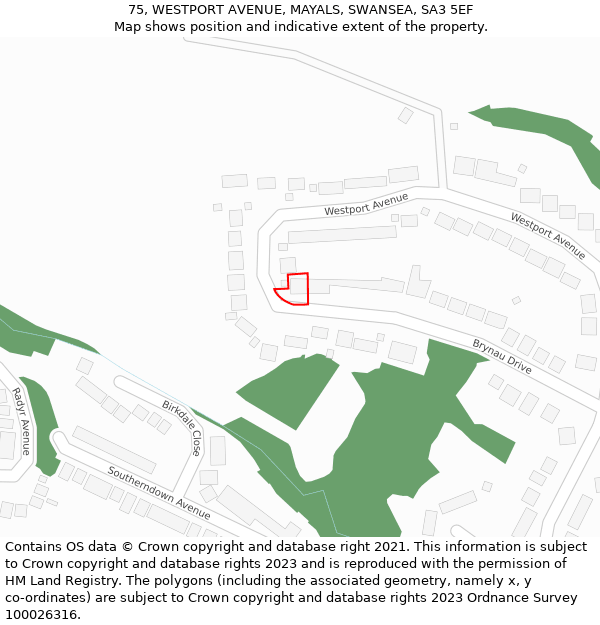 75, WESTPORT AVENUE, MAYALS, SWANSEA, SA3 5EF: Location map and indicative extent of plot