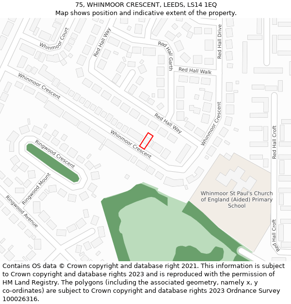 75, WHINMOOR CRESCENT, LEEDS, LS14 1EQ: Location map and indicative extent of plot