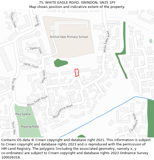 75, WHITE EAGLE ROAD, SWINDON, SN25 1PY: Location map and indicative extent of plot