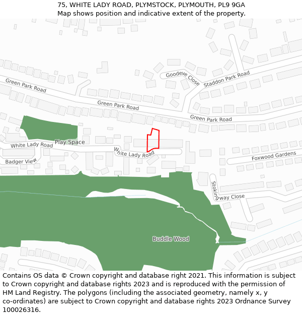 75, WHITE LADY ROAD, PLYMSTOCK, PLYMOUTH, PL9 9GA: Location map and indicative extent of plot