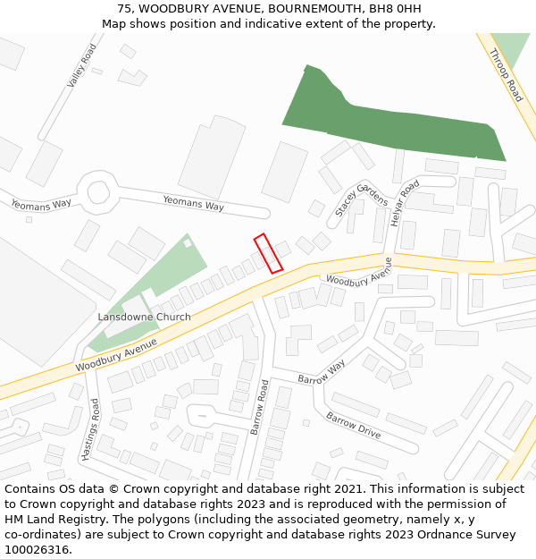 75, WOODBURY AVENUE, BOURNEMOUTH, BH8 0HH: Location map and indicative extent of plot