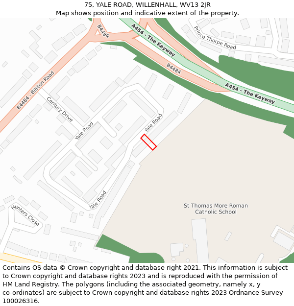 75, YALE ROAD, WILLENHALL, WV13 2JR: Location map and indicative extent of plot